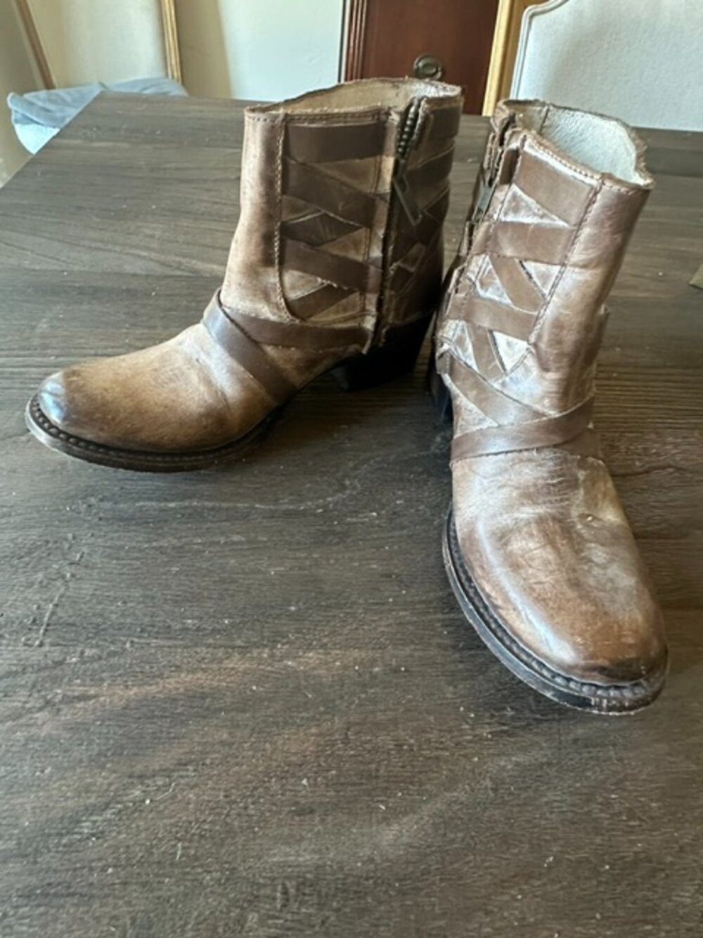 Freebird "Sammi" Strappy Distressed Leather Ankle Boots